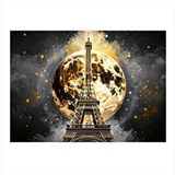 Tablomega Dolunay Ve Eyfel Kulesi Art Mdf Poster 25cmx 35cm
