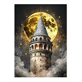 Tablomega Dolunay Ve Galata Kulesi Hediyelik Ahşap Tablo 35cm X50cm