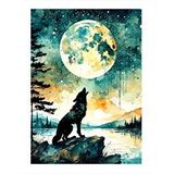 Tablomega Dolunay Ve Kurt Dekoratif Ahşap Tablo 25cmx 35cm