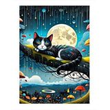 Tablomega Dolunay Ve Sevimli Kedi Mdf Poster 25cmx 35cm
