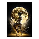 Tablomega Dolunay Ve Taburede Oturan Kadın Art Mdf Poster 25cmx 35cm