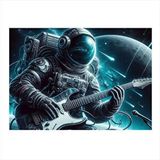 Tablomega Elektro Gitar Çalan Astronot Dekoratif Ahşap Tablo 25cmx 35cm