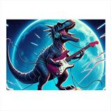 Tablomega Elektro Gitar Çalan Dinazor Dekoratif Ahşap Tablo 25cmx 35cm