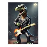 Tablomega Elektro Gitar Çalan Dinozor Dekoratif Ahşap Tablo 25cmx 35cm