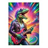 Tablomega Elektro Gitar Çalan Dinozor Dekoratif Mdf Tablo 25cmx 35cm