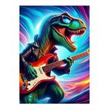 Tablomega Elektro Gitar Çalan Dinozor Mdf Poster 25cmx 35cm