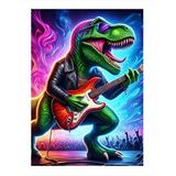 Tablomega Elektro Gitar Çalan Dinozor Modern Ahşap Tablo 35cm X50cm
