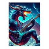 Tablomega Elektro Gitar Çalan Ejderha Desenli Ahşap Tablo 35cm X50cm