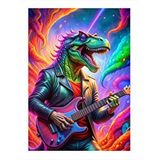 Tablomega Elektro Gitar Çalan Gözlüklü Dinozor Mdf Tablo 25cmx 35cm