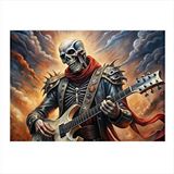 Tablomega Elektro Gitar Çalan İskelet Dekoratif Ahşap Tablo 25cmx 35cm