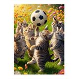 Tablomega Futbol Oynayan Kediler Desenli Ahşap Tablo 25cmx 35cm