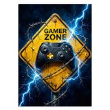 Tablomega Gamer Zone Sarı Uyarı Tabelası Dekoratif Kanvas - Mdf Ahşap Tablo