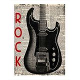 Tablomega Gazete Fon Elektro Gitar Desenli Ahşap Tablo 25cmx 35cm
