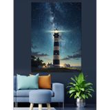 Tablomega Gece Deniz Feneri Manzarası Dekoratif Kanvas - Mdf Ahşap Tablo