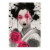 Tablomega Geyşa Japon Kadın Desenli Ahşap Tablo 25cmx 35cm