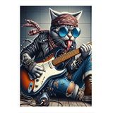 Tablomega Gitar Çalan Barışık Kedi Hediyelik Ahşap Tablo 35cm X50cm