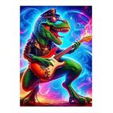 Tablomega Gitar Çalan Dinozor Dekoratif Ahşap Tablo 25cmx 35cm