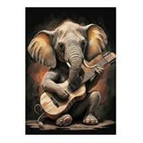 Tablomega Gitar Çalan Fil Model Ahşap Tablo 35cm X50cm