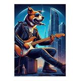 Tablomega Gitar Çalan Köpek Hediyelik Ahşap Tablo 25cmx 35cm