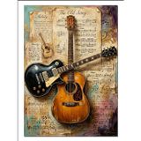 Tablomega Gitarlar Nota Kağıdı Vintage Koleksiyon Dekoratif Kanvas - Mdf Ahşap Tablo