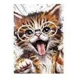 Tablomega Gözlüklü Kedi Dekoratif Ahşap Tablo 25cmx 35cm