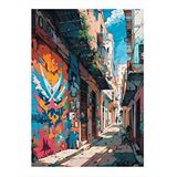 Tablomega Grafitili Sokak Desenli Ahşap Tablo 25cmx 35cm