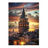 Tablomega Gün Batımı Galata Kulesi Dekoratif Ahşap Tablo 35cm X50cm