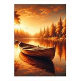 Tablomega Gün Batımı Göl Manzarası Ve Kayık Modern Ahşap Tablo 35cm X50cm