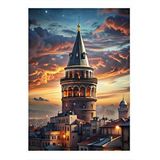 Tablomega Gün Batımı Ve Galata Kulesi Desenli Ahşap Tablo 25cmx 35cm