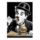 Tablomega Hamburger Yiyen Charlie Chaplin Dekoratif Ahşap Tablo 35cm X50cm