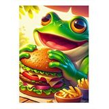 Tablomega Hamburger Yiyen Kurbağa Dekoratif Ahşap Tablo 25cmx 35cm