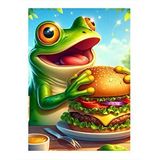 Tablomega Hamburger Yiyen Kurbağa Hediyelik Ahşap Tablo 25cmx 35cm