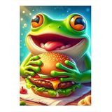Tablomega Hamburger Yiyen Kurbağa Hediyelik Ahşap Tablo 35cm X50cm