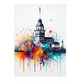 Tablomega İstanbul Kızkulesi Ve Tarihi Yerler Hediyelik Ahşap Tablo 25cmx 35cm