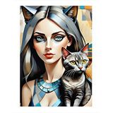 Tablomega Kadın Ve Kedi Desenli Ahşap Tablo 35cm X50cm