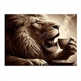 Tablomega Kahve İçen Aslan Desenli Ahşap Tablo 25cmx 35cm