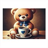 Tablomega Kahve İçen Ayıcık Dekoratif Ahşap Tablo 25cmx 35cm