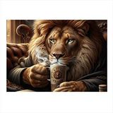 Tablomega Kahve İçen Karizmatik Aslan Modern Ahşap Tablo 35cm X50cm