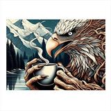 Tablomega Kahve İçen Kartal Dekoratif Ahşap Tablo 35cm X50cm