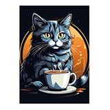 Tablomega Kahve İçen Kedi Desenli Ahşap Tablo 25cmx 35cm