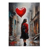 Tablomega Kalp Şeklinde Balonlu Kız Dekoratif Ahşap Tablo 35cm X50cm