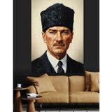 Tablomega Kalpaklı Atatürk Portre Fotoğrafı Dekoratif Kanvas - Mdf Ahşap Tablo