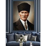 Tablomega Kalpaklı Atatürk Portresi Tablosu Dekoratif Kanvas - Mdf Ahşap Tablo