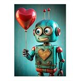 Tablomega Kalpli Balon Tutan Sevimli Robot Dekoratif Ahşap Tablo 35cm X50cm