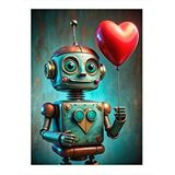 Tablomega Kalpli Balon Tutan Sevimli Robot Model Ahşap Tablo 35cm X50cm