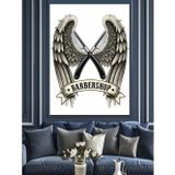 Tablomega Kanatlı Berber Makas Logosu Dekoratif Kanvas - Mdf Ahşap Tablo