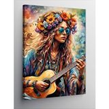 Tablomega Kanvas Tablo Akustik Gitar Çalan Kadın