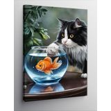Tablomega Kanvas Tablo Akvaryumdaki Balık Ve Kedi