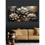 Tablomega Kanvas Tablo Altın Beyaz Lotus Çiçekleri