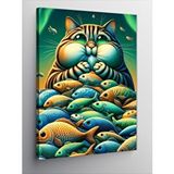 Tablomega Kanvas Tablo Balıklarla Uyuyan Kedi